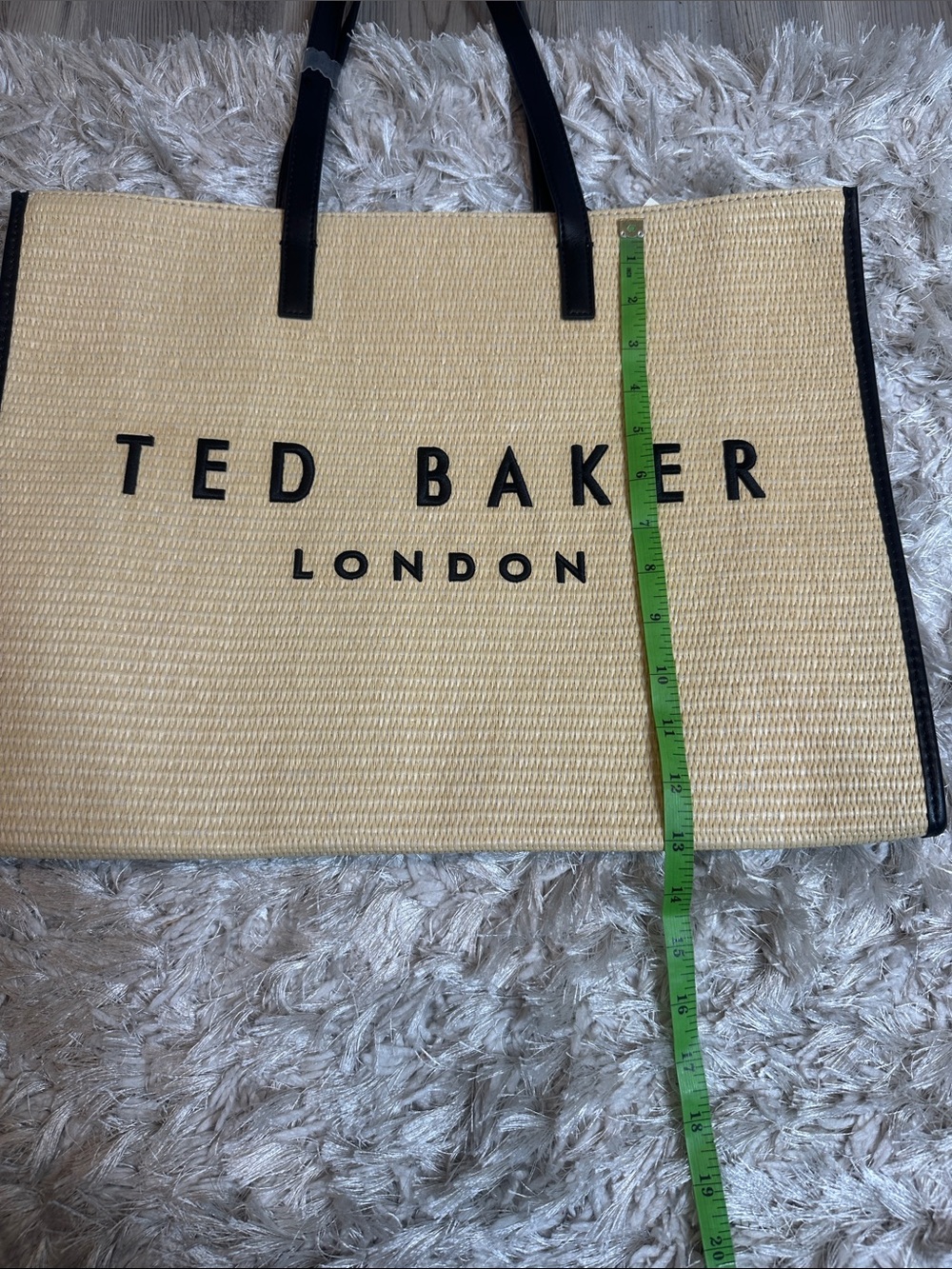 🆕NWT Ted Baker Natural Straw Tote with Black Trim and Handles - Picture 15 of 16